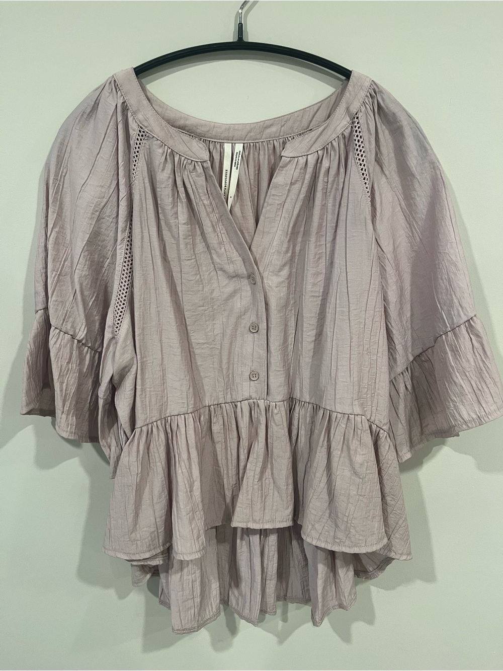 Anthropologie Dusty Lavender Ruffled Peasant Blouse